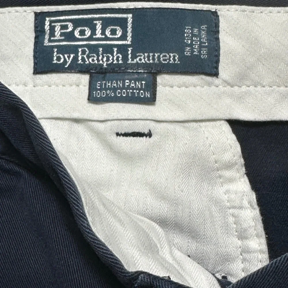 Vintage Polo Ralph Lauren Ethan‎ Pant Mens Navy Blue Cotton Pleated Preppy 40x30